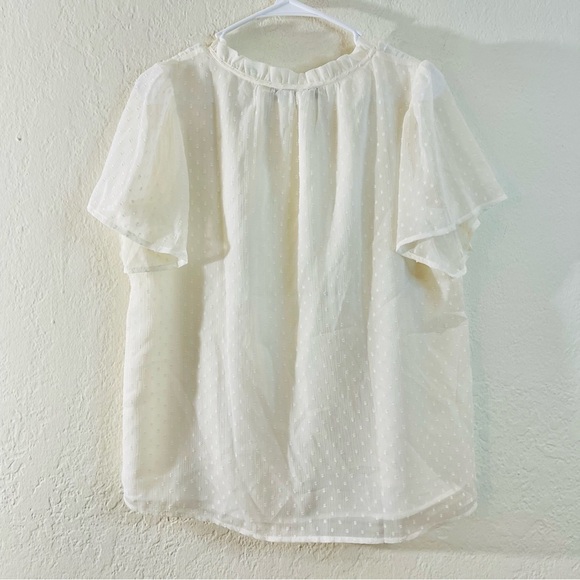 Loft Ruffle Neckline Short Sleeve Blouse Women Size Small White - Picture 3 of 14